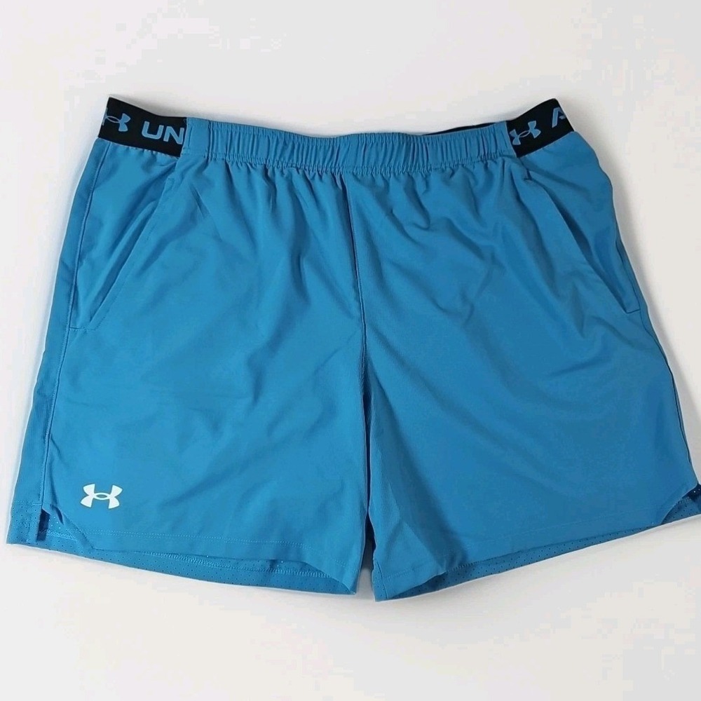 UnderArmour Athletic Shorts Mens 2XL Blue Fitted Perforated Training Gym Sporty